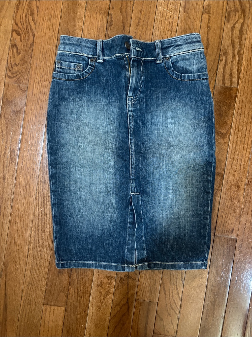 Zara Washed Blue Denim Pencil Skirt